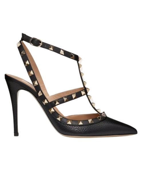Rockstud Fersenriemen Pumpe Schwarz 100cm