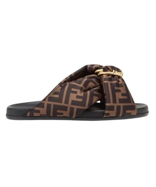 Braune Satin-Pantoffeln mit FF-Muster