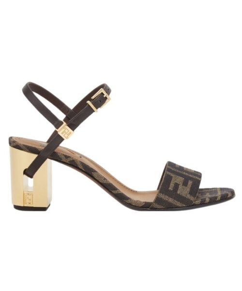 Braune FF Sandalen mit mittelhohem Absatz 6.5cm