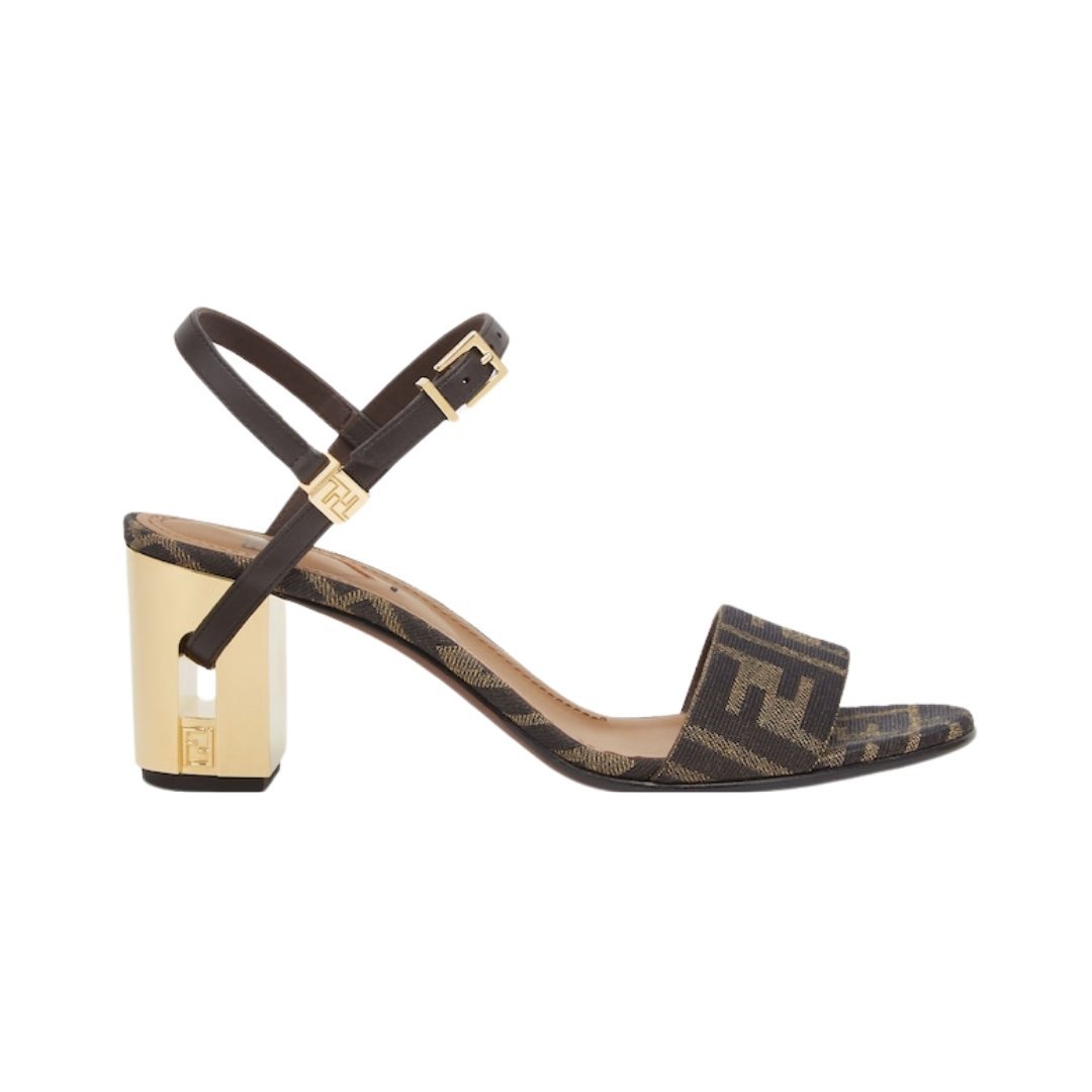 Braune FF Sandalen mit mittelhohem Absatz 6.5cm