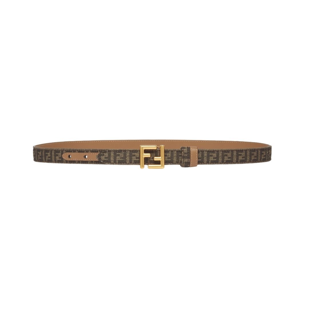 Beidseitiger Gürtel aus mit FF-Muster in brauner Farbe und beige Leder 2cm