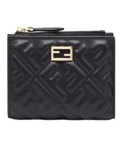 Brieftasche aus schwarzem Nappaleder mit FF-Muster 9.5cm
