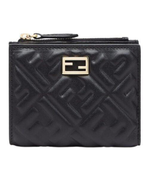 Brieftasche aus schwarzem Nappaleder mit FF-Muster 9.5cm