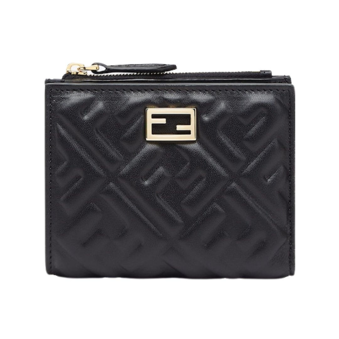 Brieftasche aus schwarzem Nappaleder mit FF-Muster 9.5cm