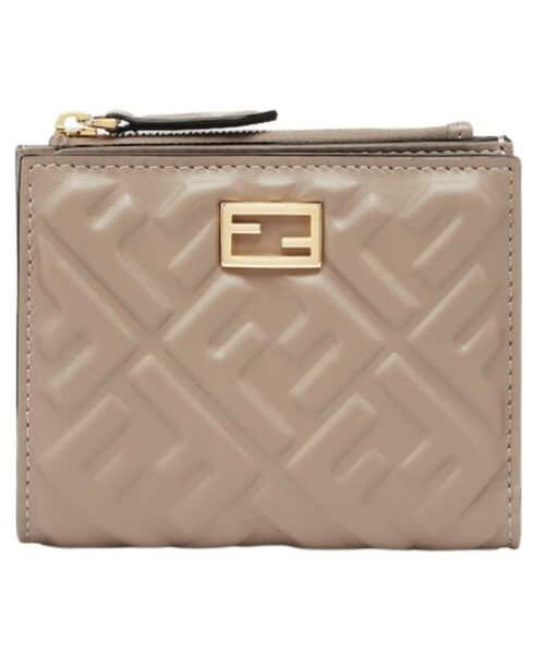 Brieftasche aus graubraunem Nappaleder mit FF-Muster 9.5cm