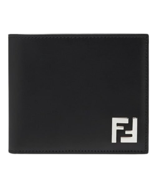 Komakte Bi-Fold Brieftasche aus schwarzem Leder 9.5cm