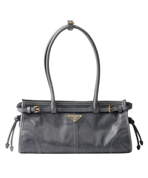Mittelgroße Lederhandtasche in Blau 15.5cm