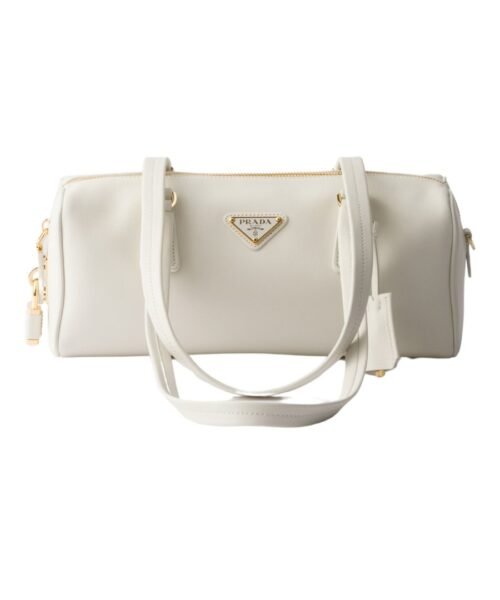 Mittelgroße Lederhandtasche mit Griff in Weiß 12.5cm