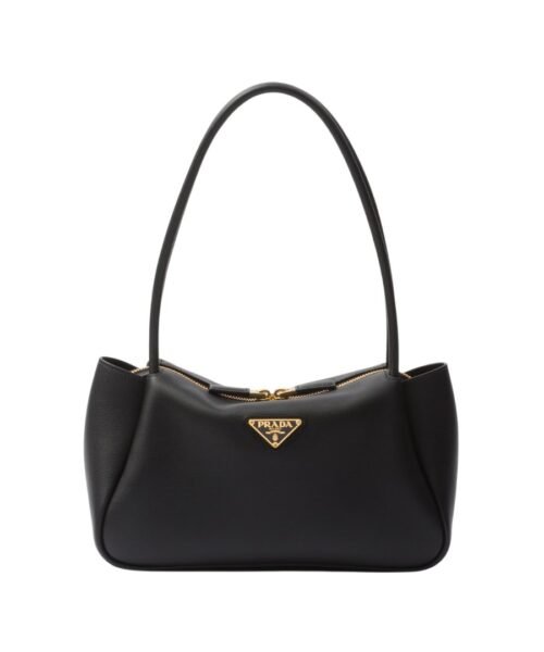Mittelgroße Lederschultertasche in Schwarz 16cm