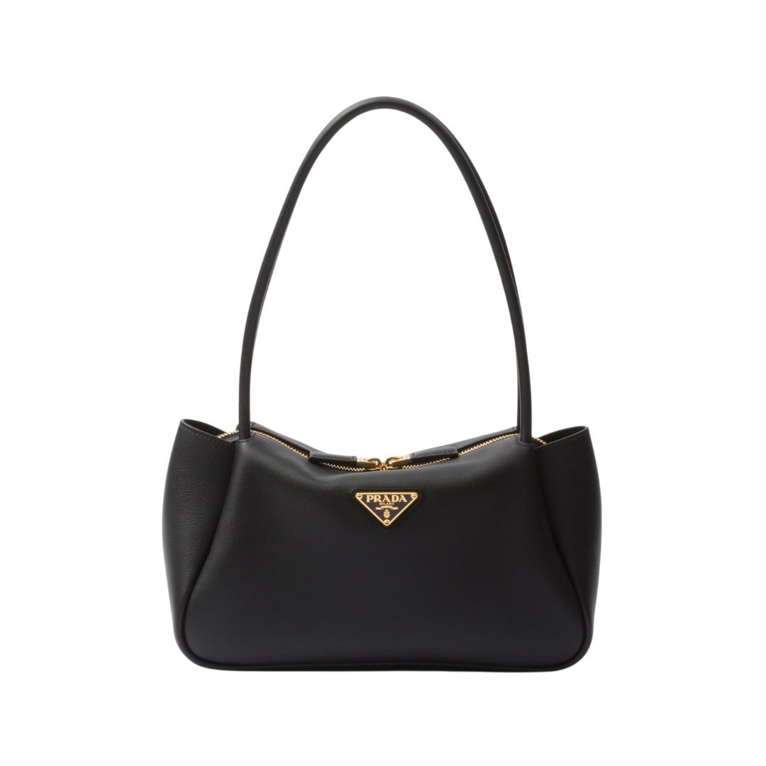 Mittelgroße Lederschultertasche in Schwarz 16cm