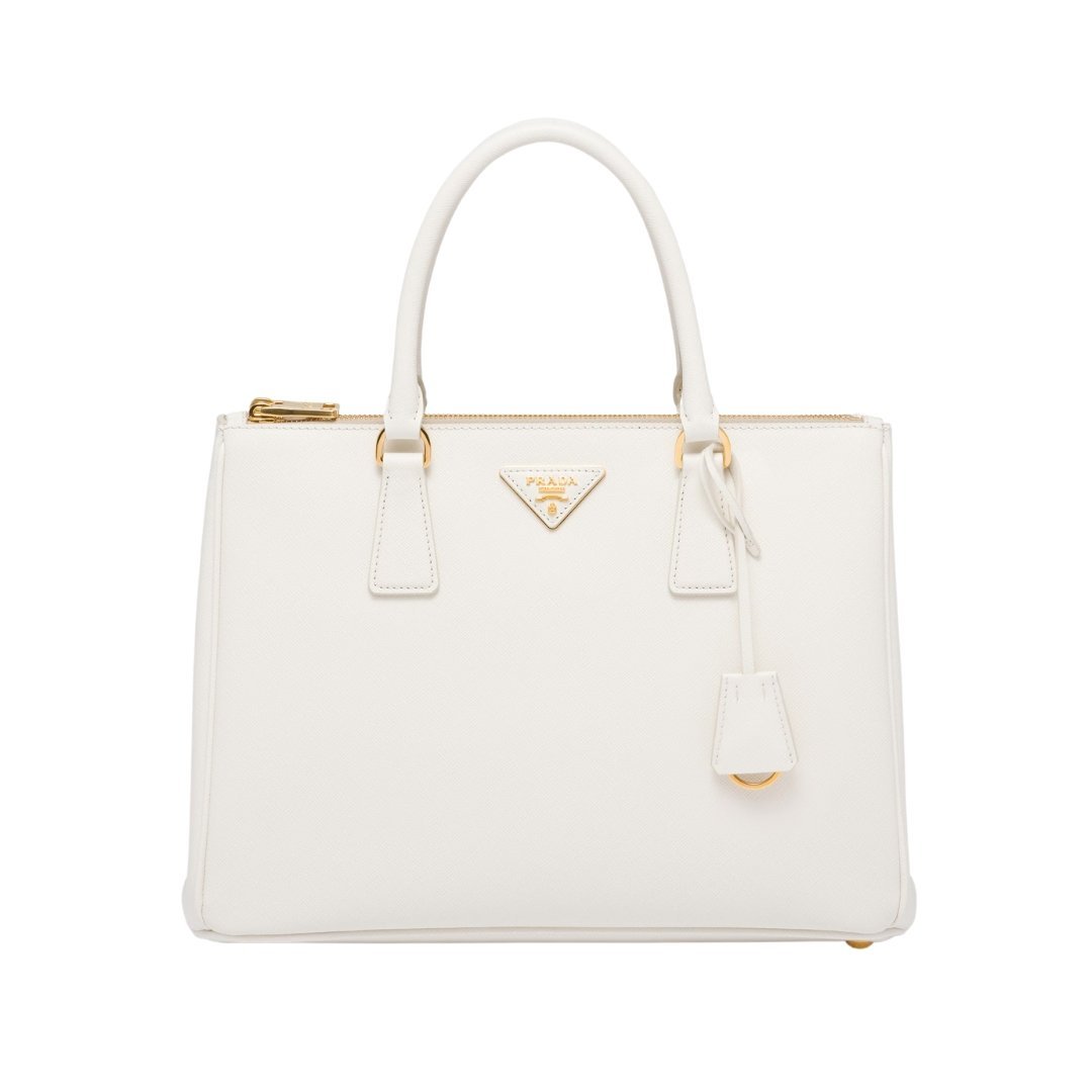 Große Galleria Saffiano-Ledertasche Weiß 24cm