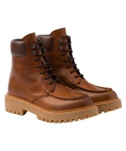 Schn?rstiefeletten aus Leder Cognac