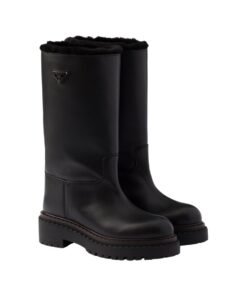 Leder- und Schaffellstiefel Schwarz