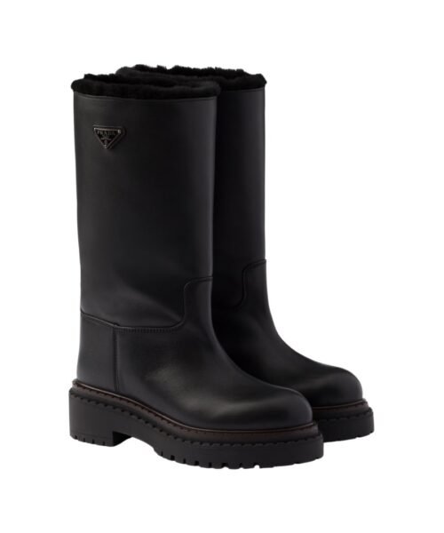 Leder- und Schaffellstiefel Schwarz