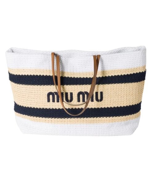 Raffia Tote Hellbraun/Wei? 34 cm
