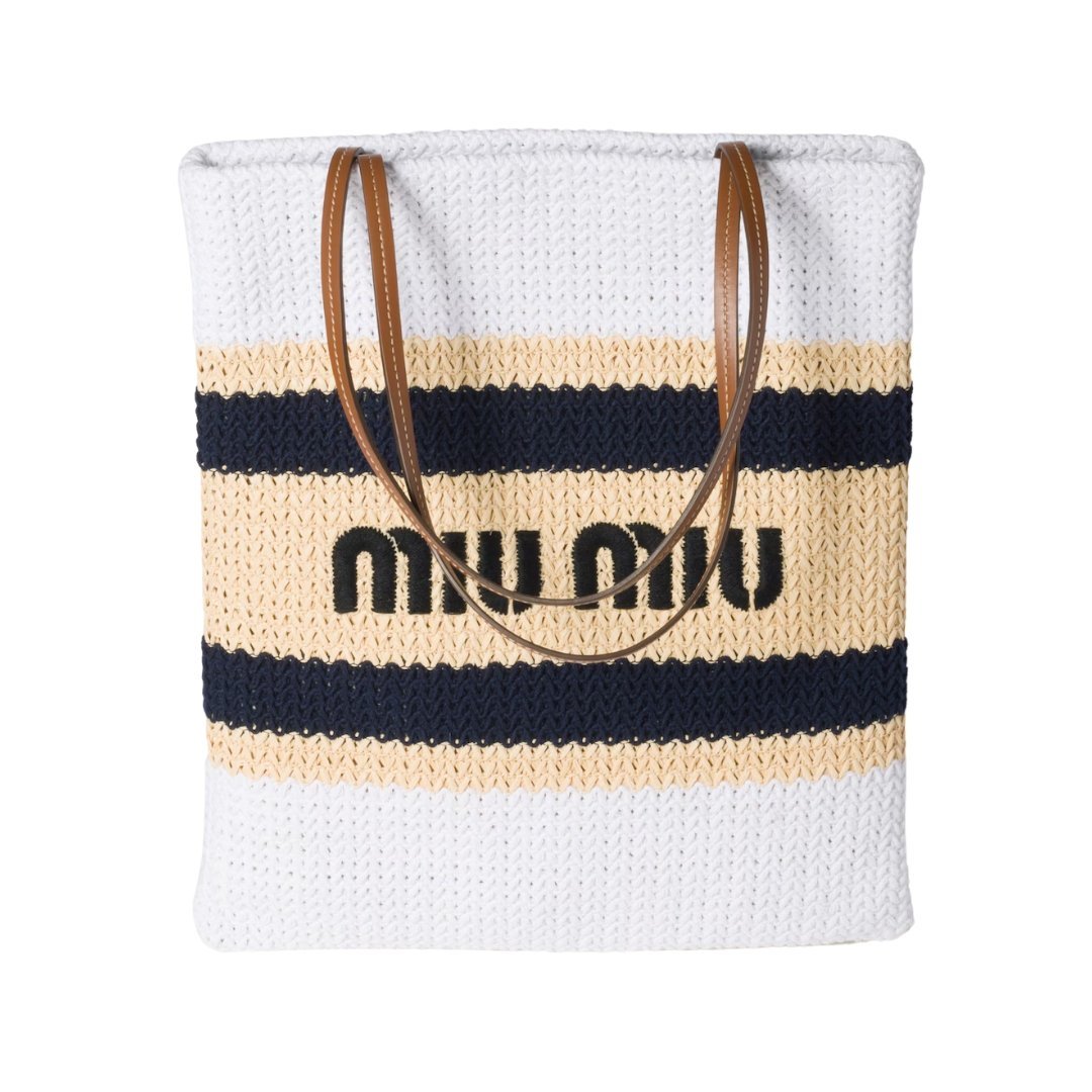 Raffia Tote Hellbraun/Weiß 41 cm