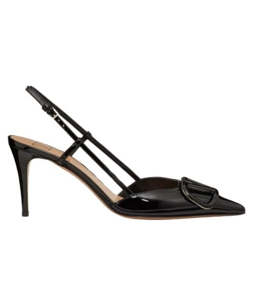 Leder Slingback Pumpe schwarz 80cm