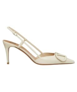 Leder Slingback Pumpe in hellem Elfenbein 80cm