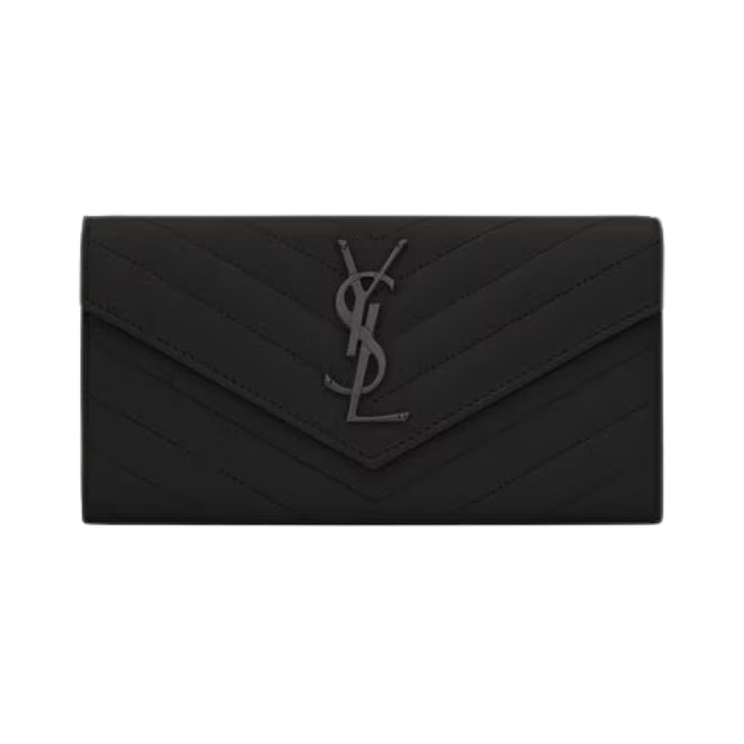Cassandre matelassierte große Klappenbrieftasche aus Grain de Poudre Leder 19cm