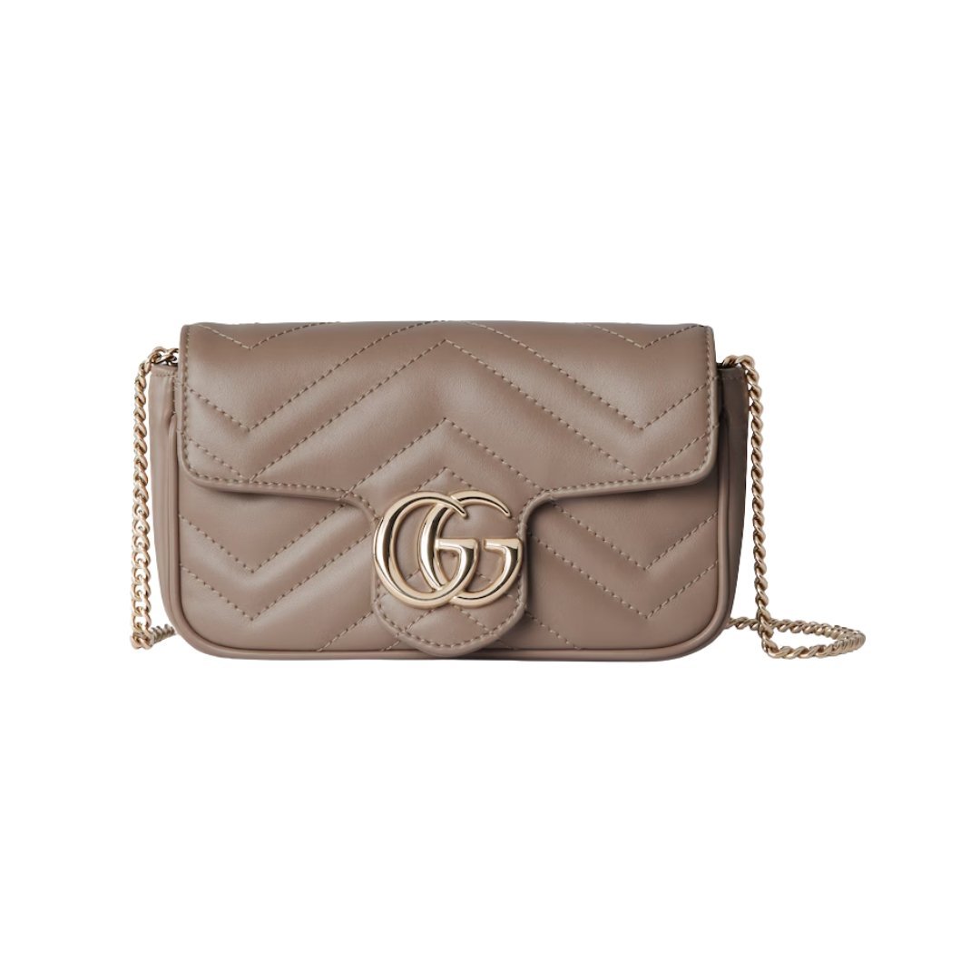 Super-Mini-Tasche aus taupefarbenem Leder 16.5cm