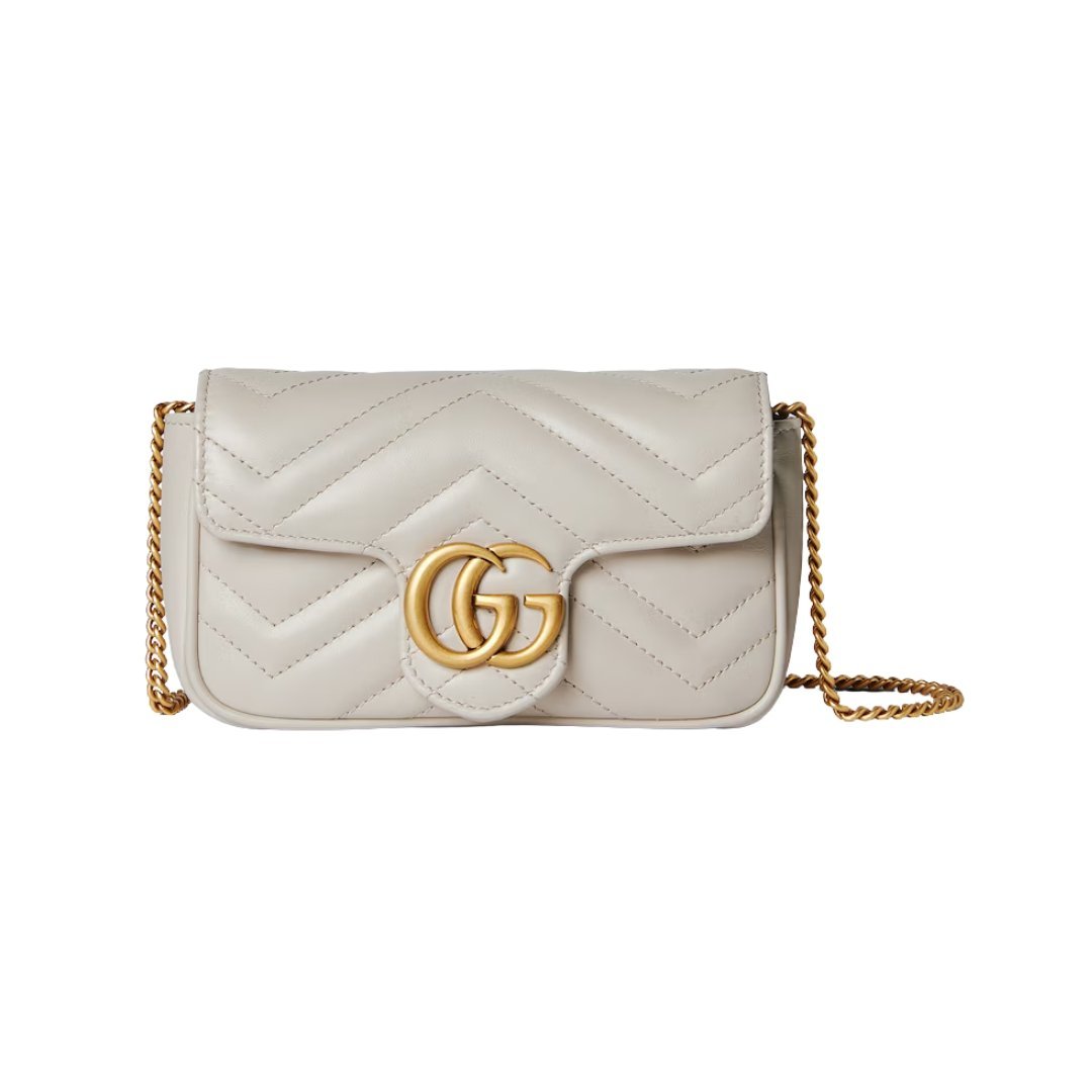Hellgraue Matelassé-Leder Super-Tasche 16.5cm