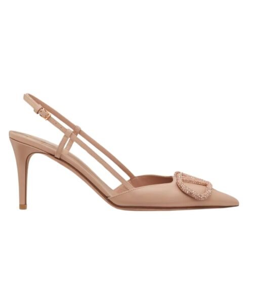 Slingback Pumpe aus Leder in Rose Cannelle 80cm