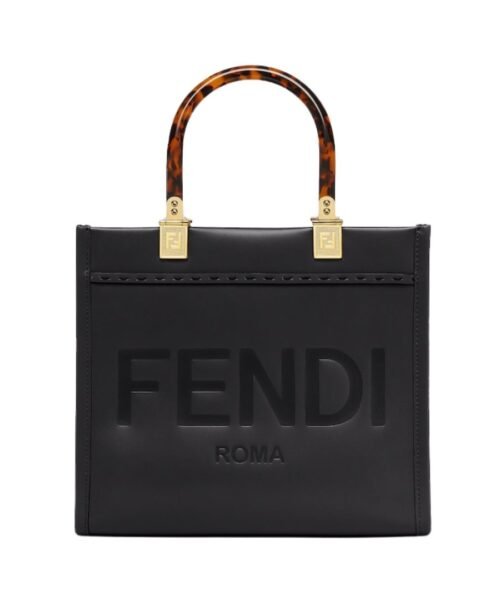 Schwarze Leder-Shoppingtasche 22cm