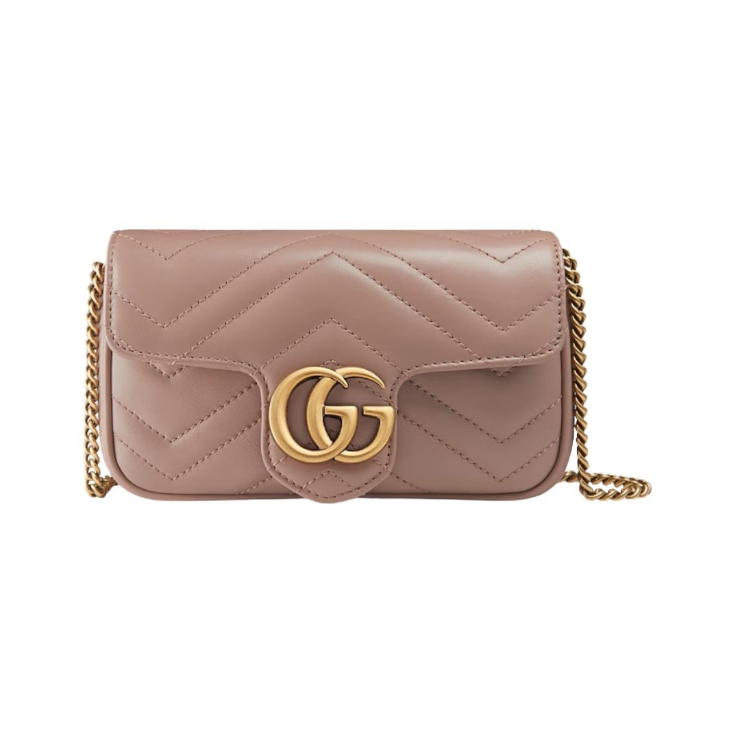Zartrosa Matelassé-Leder Super-Mini-Tasche 21.1cm