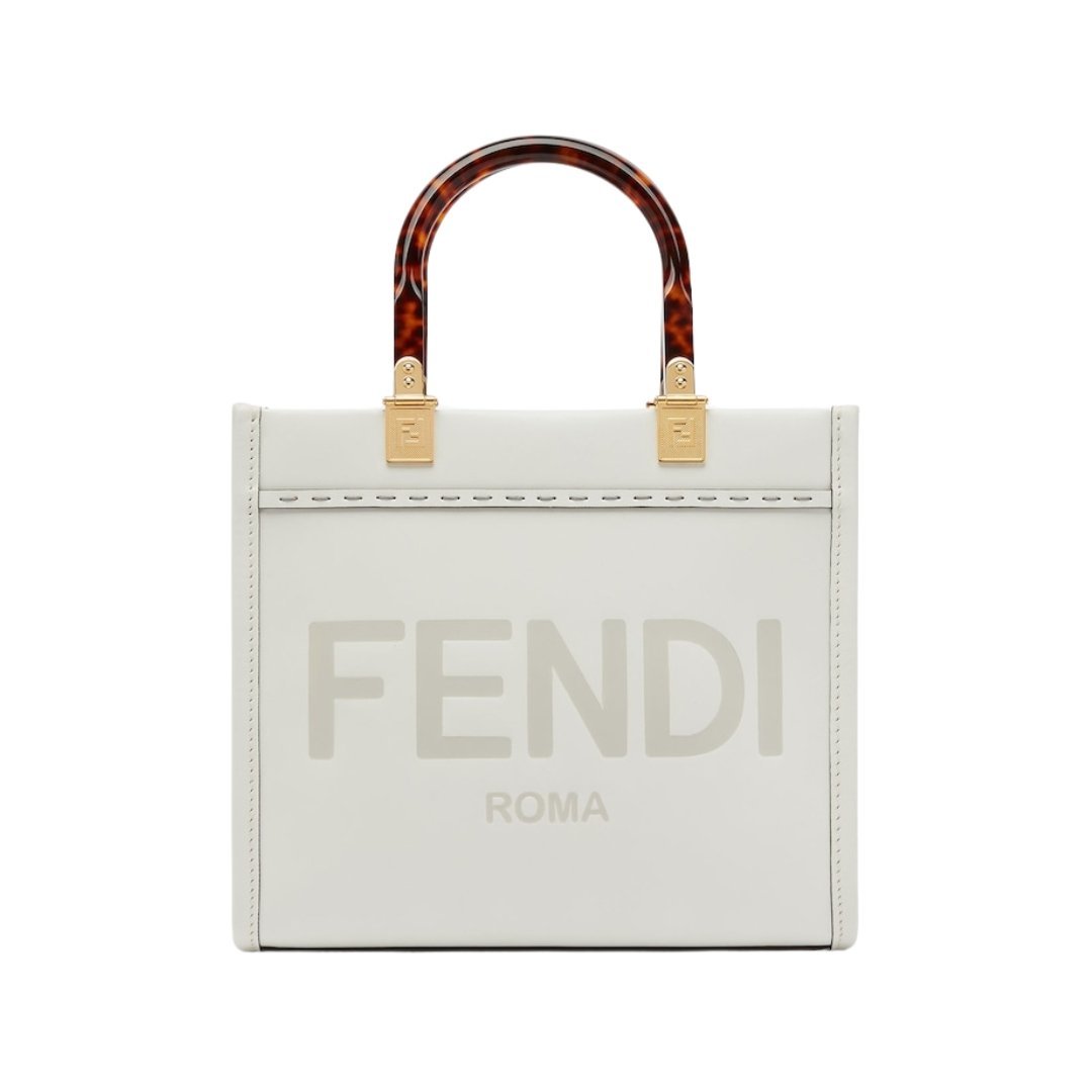 Weiße Leder-Shoppingtasche 22cm