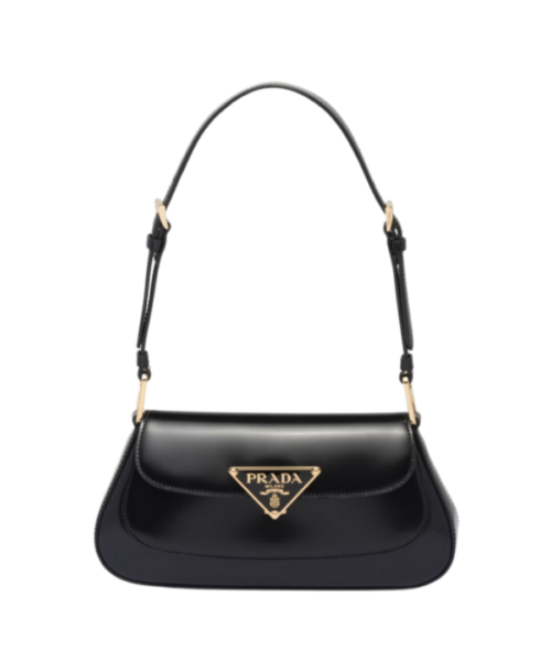 Leder-Schultertasche Schwarz 24 cm