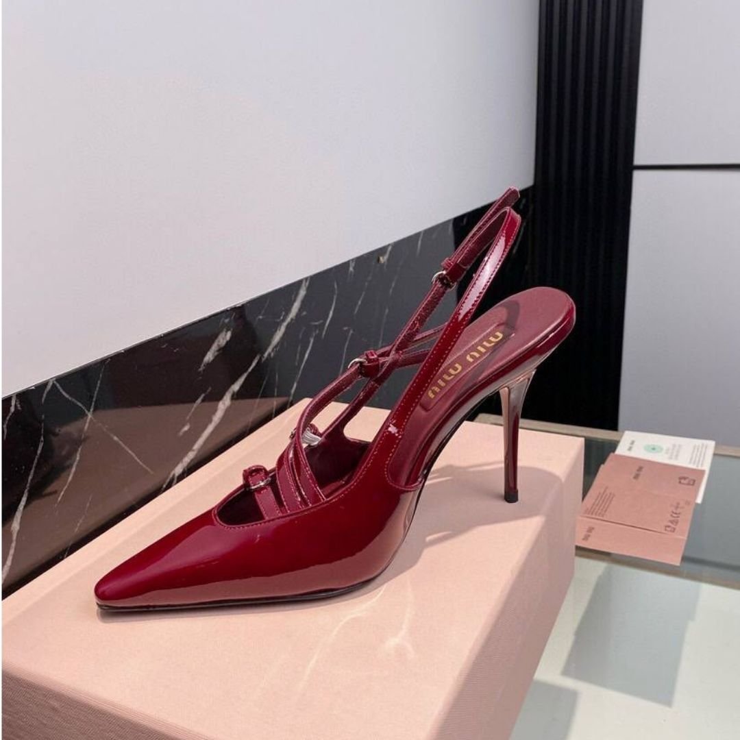 Slingback-Pumps mit Schnalle Bordeauxrot – Bild 3