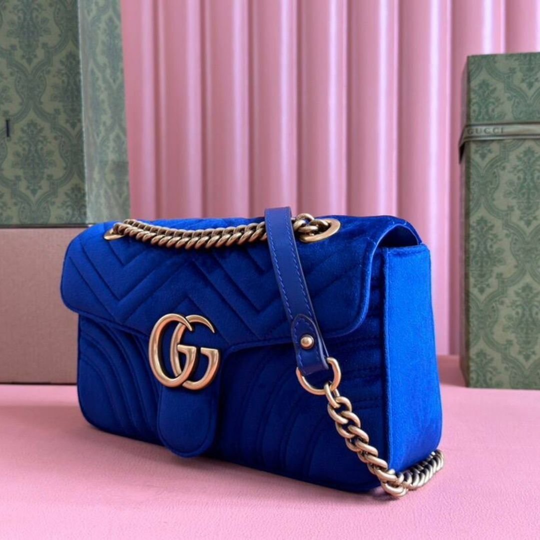 GG Marmont Velvet Blau 26 cm – Bild 3