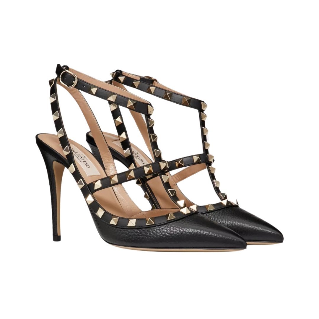 Rockstud Fersenriemen Pumpe Schwarz 100cm – Bild 2