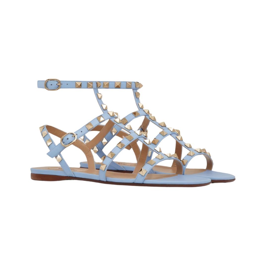 Rockstud Flach Kalbsleder Riemen Azur – Bild 2