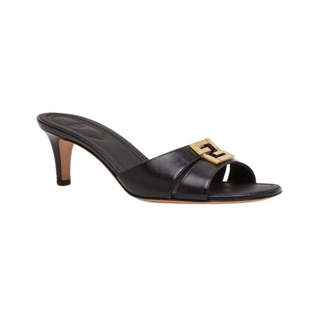 Sandalen aus schwarzem Leder mit mittelhohem Absatz 5.5cm – Bild 2