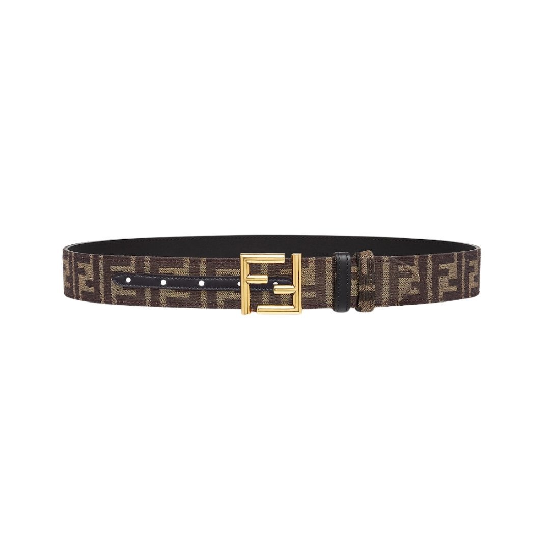 Beidseitiger Gürtel aus schwarzem Leder und Stoff mit FF-Muster 3,8cm – Bild 2