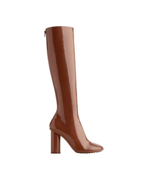Leder-Kniestiefel in Braunzucker 9cm