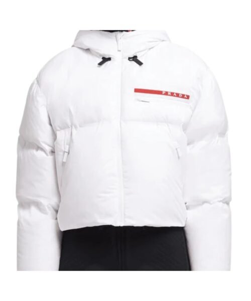 Alternative view of Cropped Pufferjacke Wei?/Rot