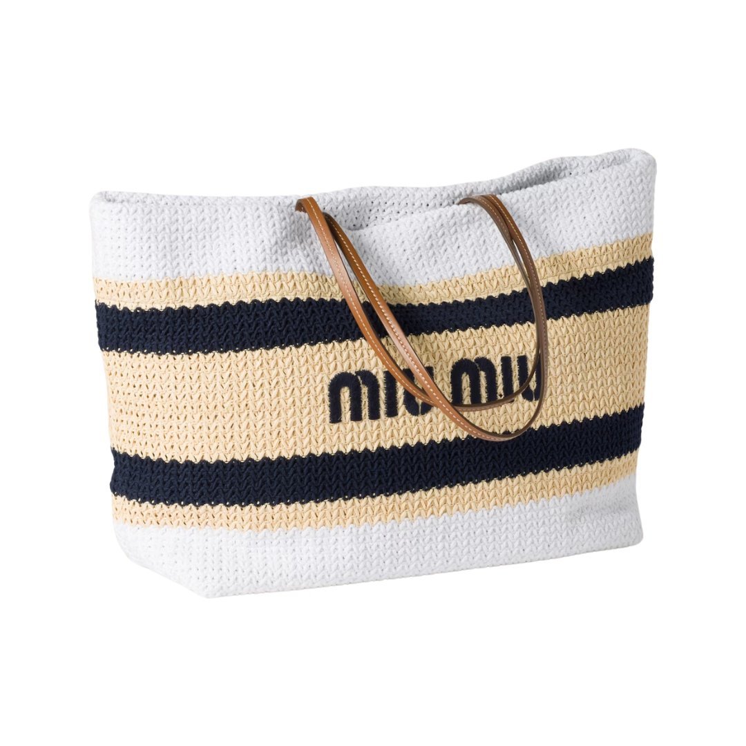 Raffia Tote Hellbraun/Weiß 34 cm – Bild 2