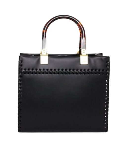 Alternative view of Schwarze Leder-Shoppingtasche 22cm