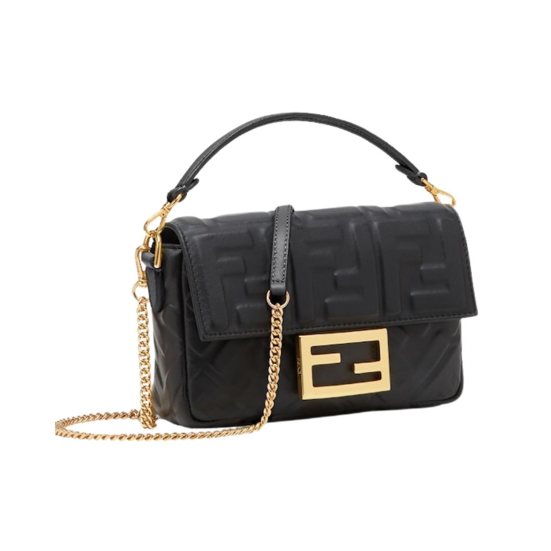 Schwarze Nappaleder-Tasche mit FF-Muster 13cm – Bild 3