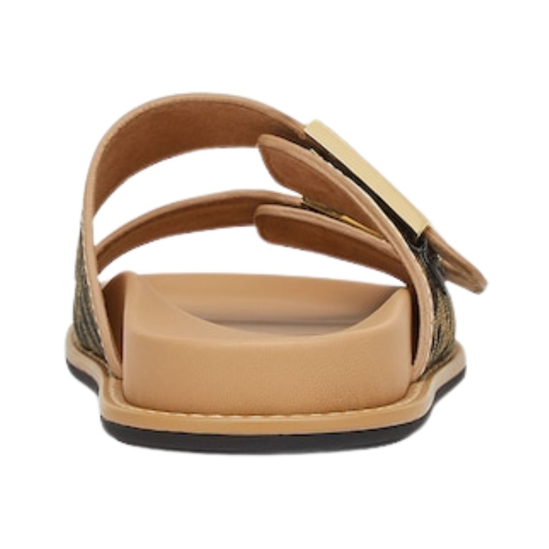 Braune Stoff-Slipper mit FF-Muster – Bild 3