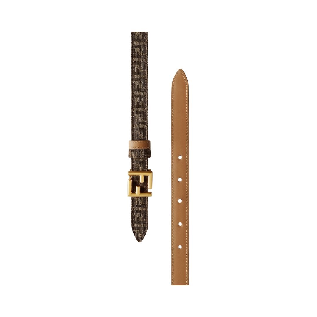 Beidseitiger Gürtel aus mit FF-Muster in brauner Farbe und beige Leder 2cm – Bild 3