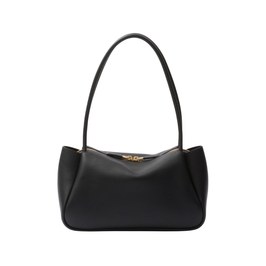Mittelgroße Lederschultertasche in Schwarz 16cm – Bild 3