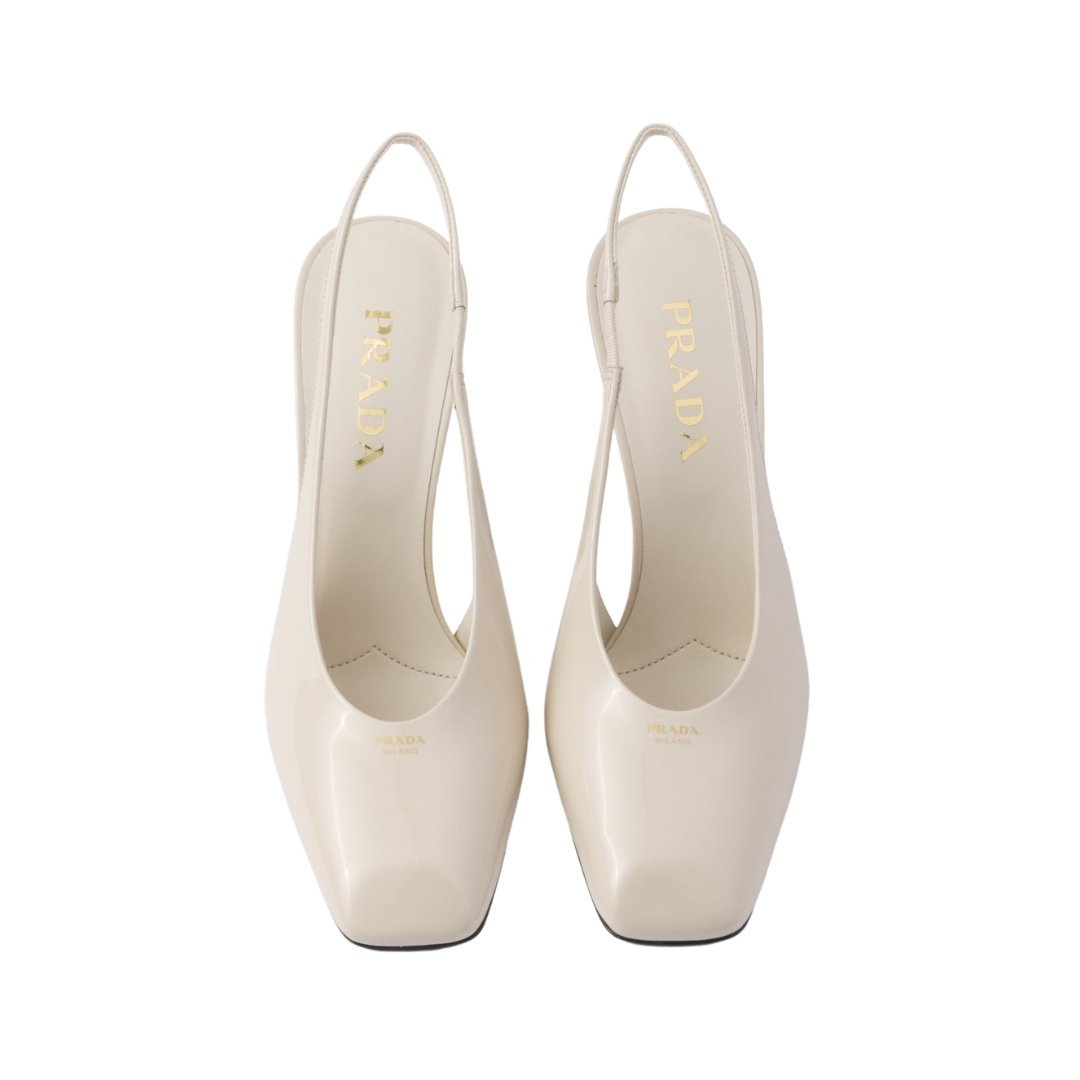 Lackleder Slingback-Pumps Elfenbein 8.5cm – Bild 3