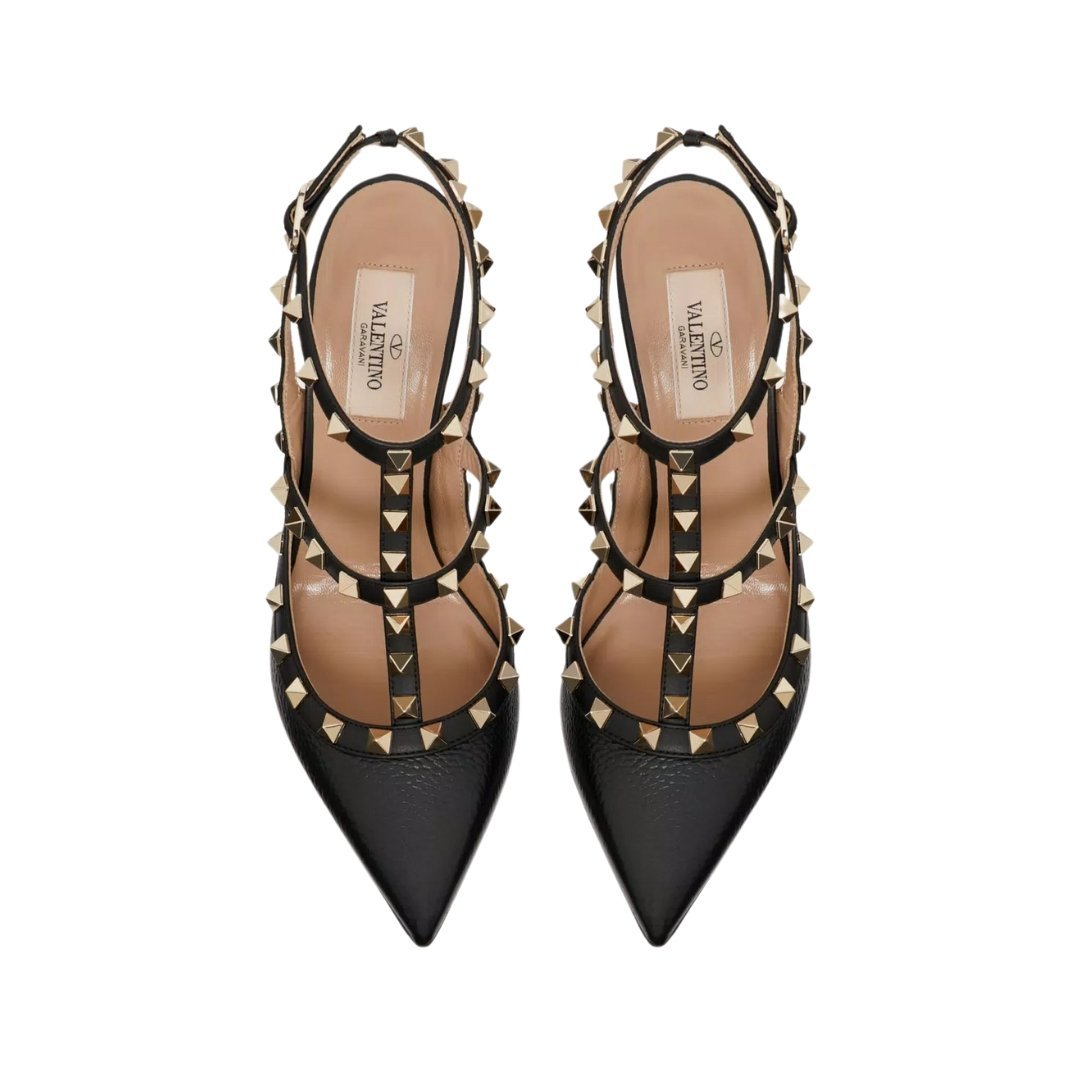 Rockstud Fersenriemen Pumpe Schwarz 100cm – Bild 4