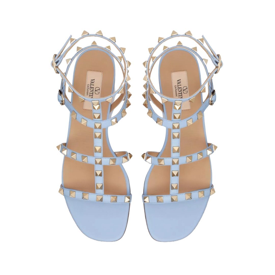 Rockstud Flach Kalbsleder Riemen Azur – Bild 4