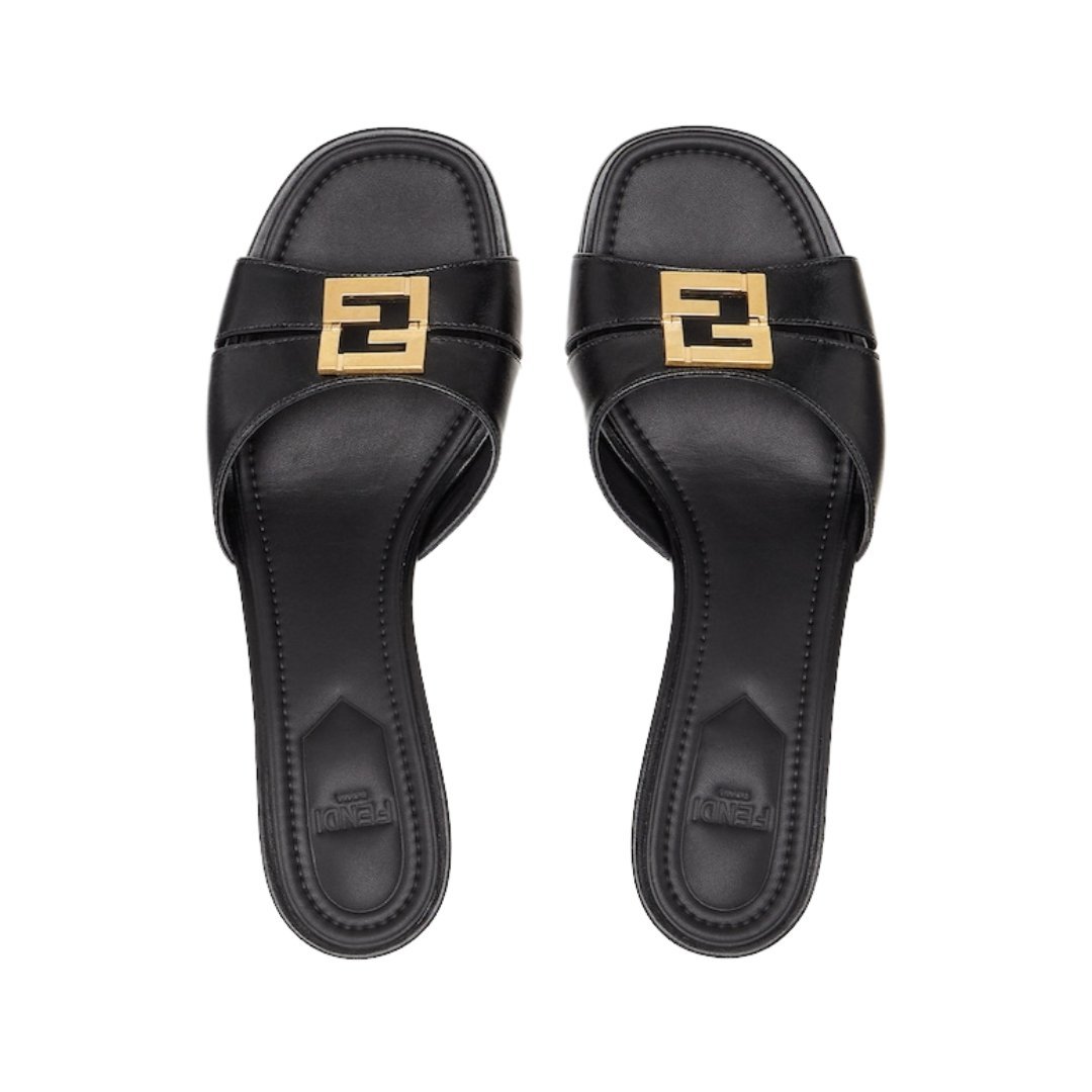 Sandalen aus schwarzem Leder mit mittelhohem Absatz 5.5cm – Bild 4