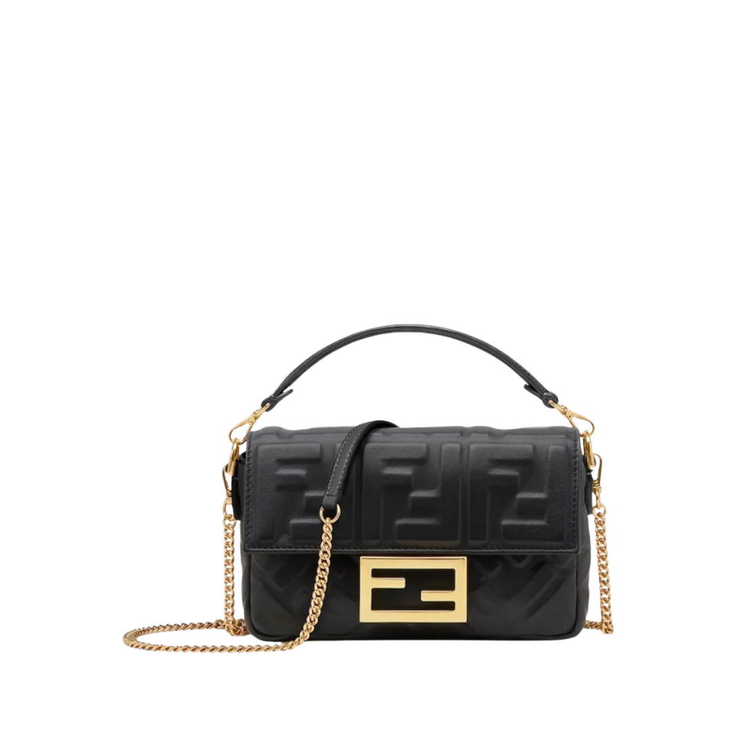 Schwarze Nappaleder-Tasche mit FF-Muster 13cm