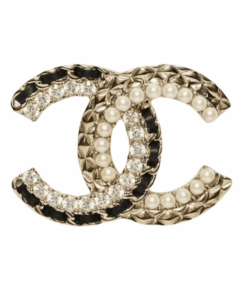 Brosche CC Wei?/Gold/Schwarz